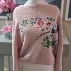 Cozy Pink Floral Embroidered Women's Sweater Size 6